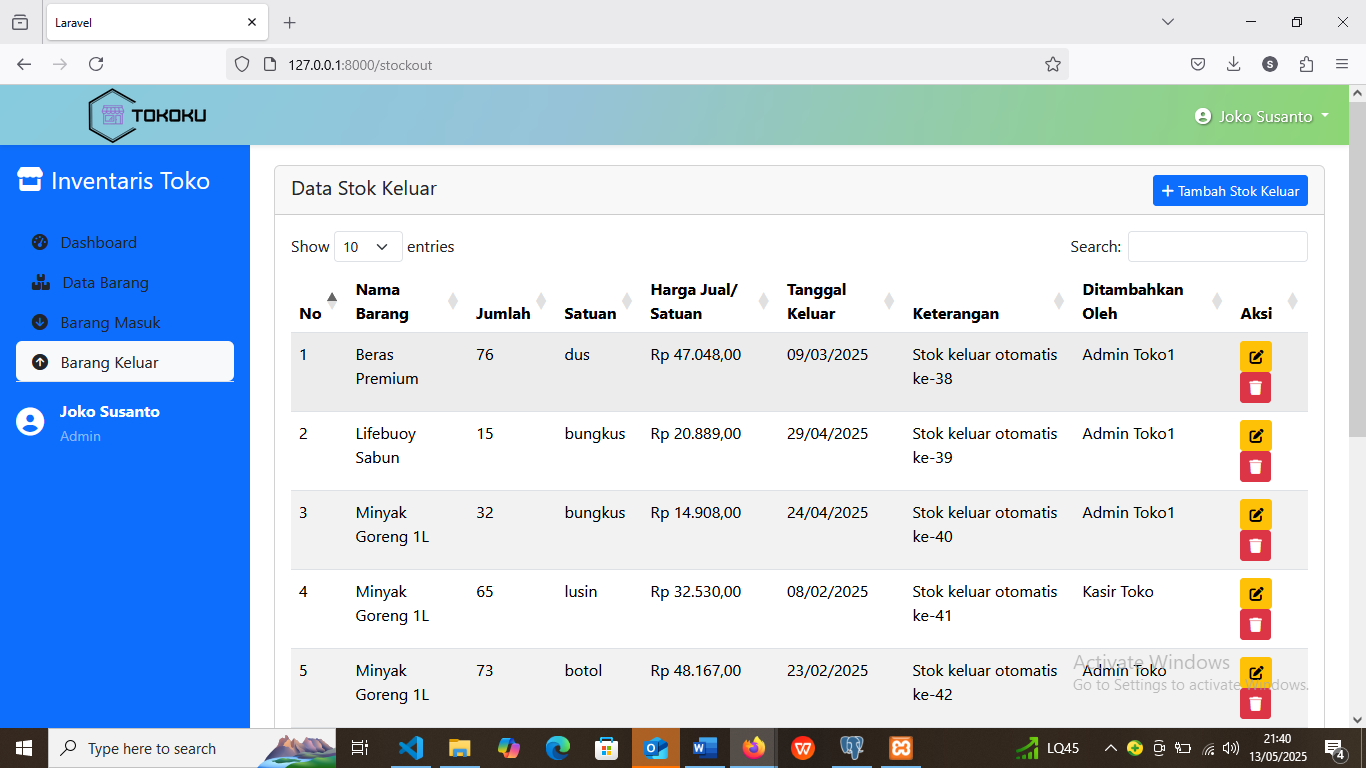 Website Inventori - Barang Keluar