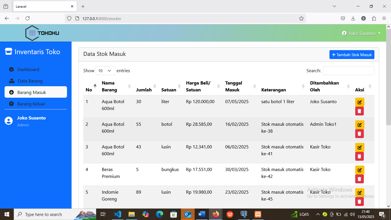 Website Inventori - Barang Masuk