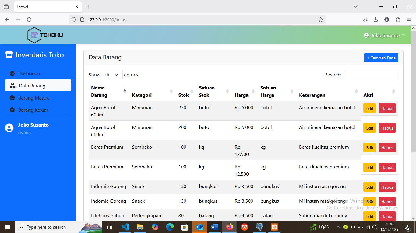Website Inventori - Data Barang