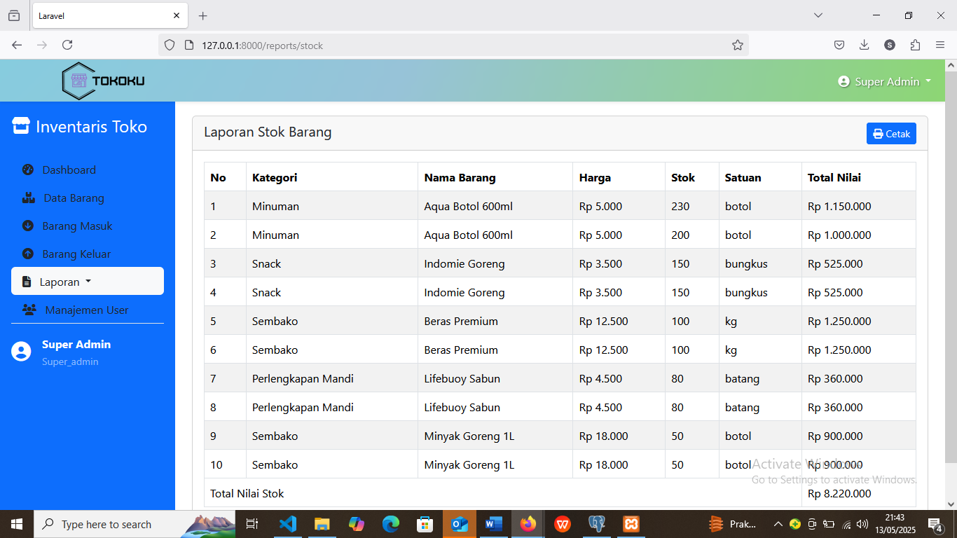 Website Inventori - Laporan Stok