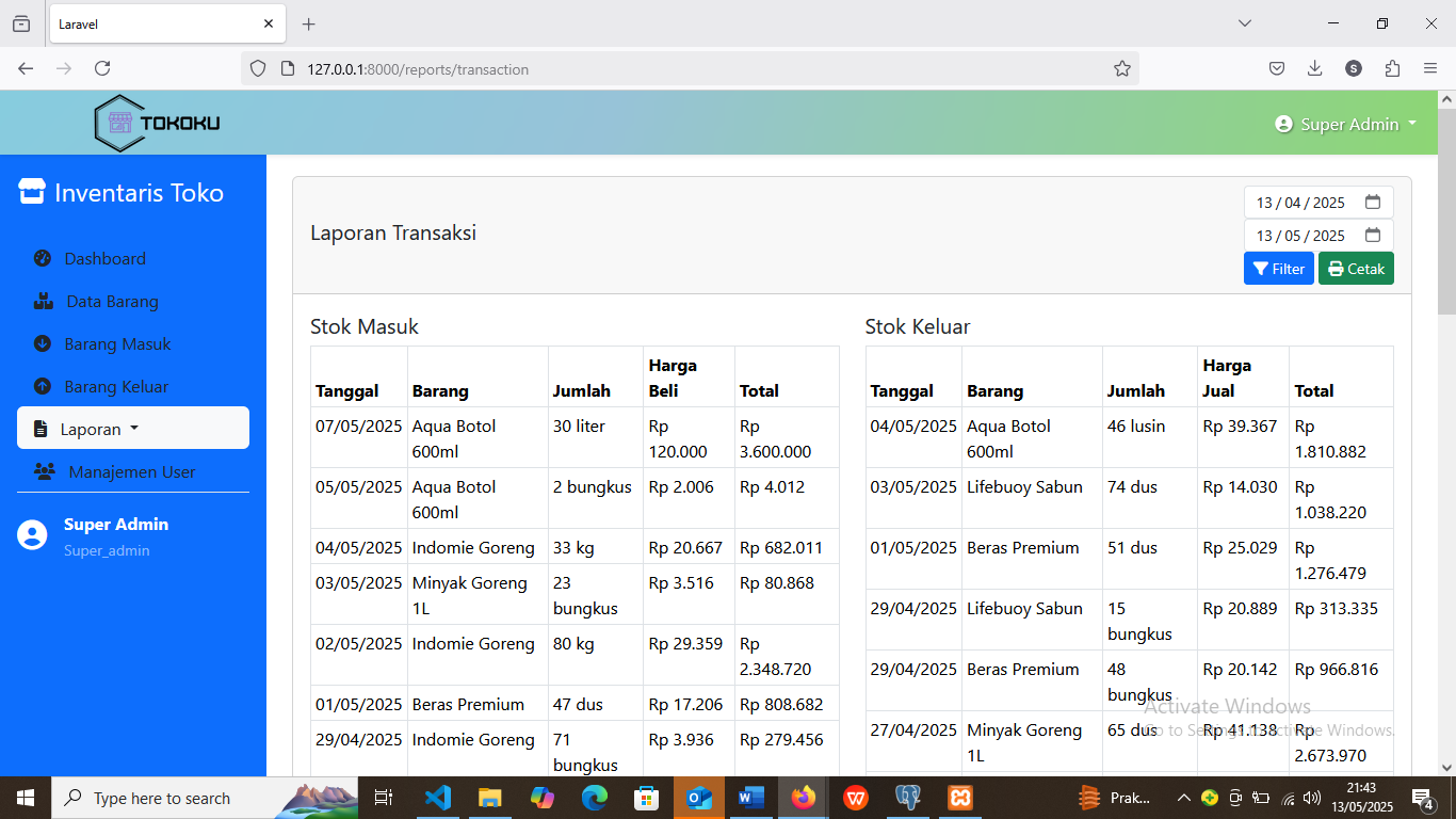 Website Inventori - Laporan Transaksi