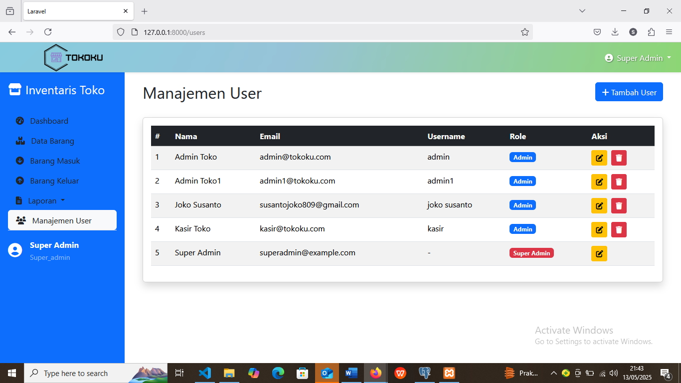 Website Inventori - Manajer Pengguna